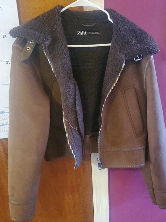 Zara Other - ZARA Dark Brown Shearling-Trim Bomber Jacket